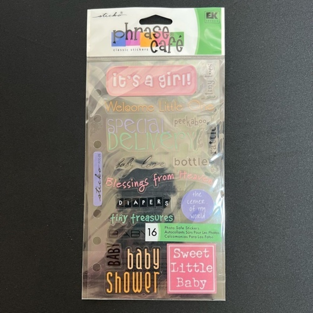 STICKO Phrase Cafe Classic Stickers, New, Baby Girl, Scrapbook